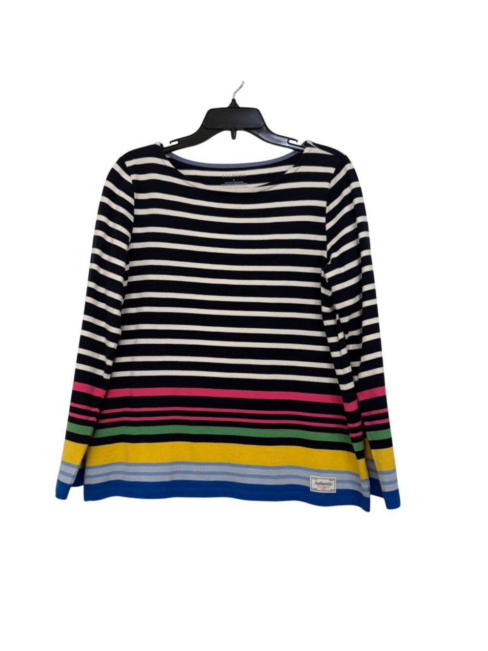 Talbots Womens Striped Long Sleeve Cotton Top Blouse Navy Multi-Color Size M